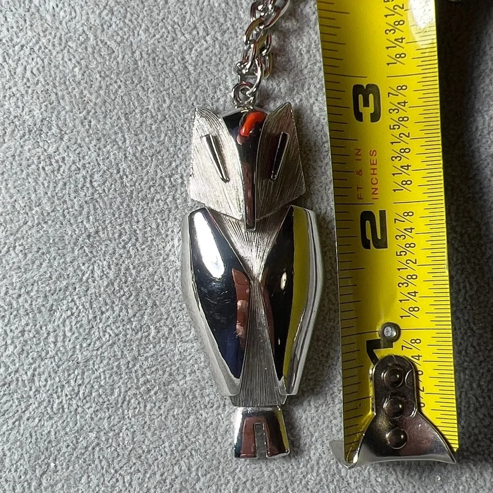 50s Mid-Century Modern Owl Silver Tone Pendant Necklace Vintage Goth
